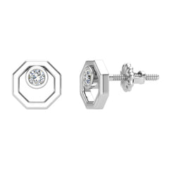 Diamond Earrings Octagon Shape Studs Bezel Settings White Gold