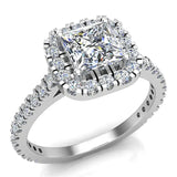 Princess Cushion Halo Diamond Engagement Ring 1.30 ct 14K Gold-G,I1 - White Gold
