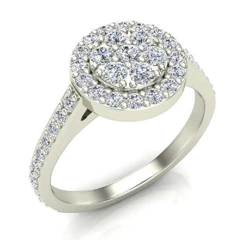 Dainty Flower Cluster Diamond Halo Engagement Ring 0.78 ctw 14K Gold (I,I1) - White Gold