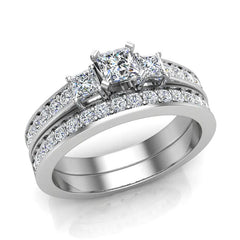 Past present future princess diamond wedding ring set 1.06 ctw 14K White Gold GDR1343