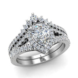 1.75 Ct Moissanite Pear Cut Halo Diamond Wedding Ring Set 14K Gold-I,I1 - White Gold