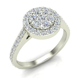 Dainty Flower Cluster Diamond Halo Engagement Ring 0.78 ctw 14K Gold (G,I1) - White Gold