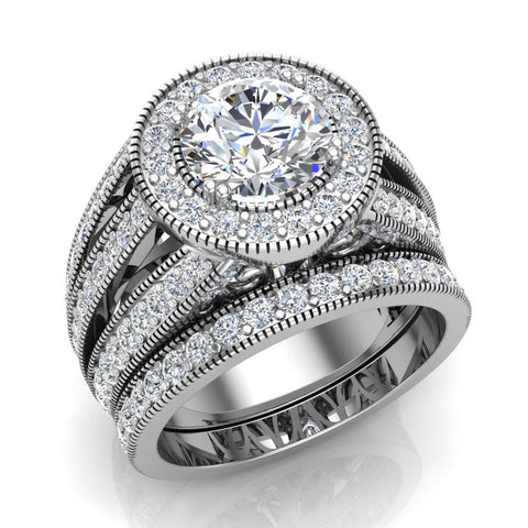 Moissanite Halo Wedding Ring Set for Women 14K Gold 3.20 carat-G,SI - White Gold
