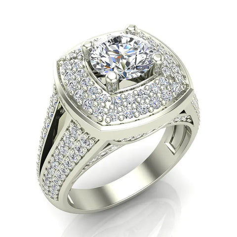 Solitaire Diamond Square Halo Split Shank Wedding Ring 18K Gold-G-VS