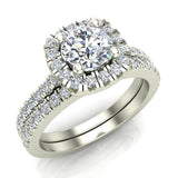 Ravishing Round Cushion Halo Diamond Wedding Ring Set 1.40 ctw 14K Gold (G,I1) - White Gold