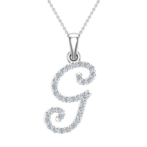 Initial pendant G Letter Charms Diamond Necklace 14K Gold-G,I1 - White Gold