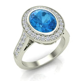 Classic Oval Blue Topaz & Diamond Fashion Ring 14K Gold - White Gold