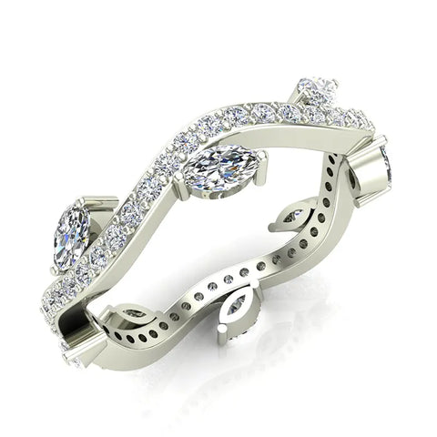 Contemporary Leaf Style Diamond Wedding Ring 0.90 ctw 14K Gold-I,I1