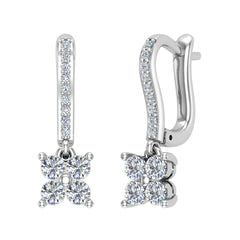 Diamond Cluster Dangle Diamond Earrings White Gold