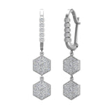 Hexagon Diamond Dangle Earrings Dainty Drop Style 18K Gold 1.05 ct-G,VS - White Gold