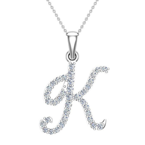 Initial pendant K Letter Charms Diamond Necklace 14K Gold-G,I1 - White Gold