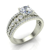 Diamond Rows Bezel Shank Wide Engagement Ring 1.44 Ct 14K Gold-I,I1 - Rose Gold