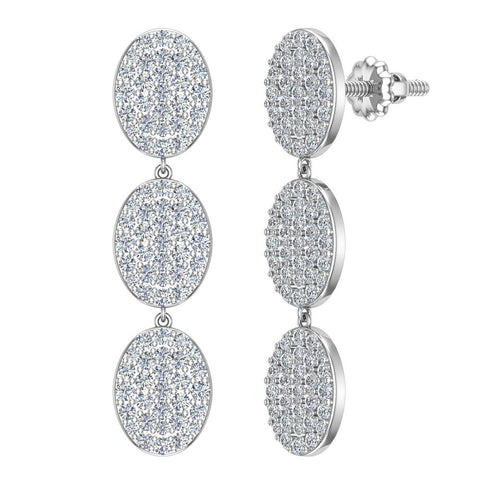 Oval Diamond Chandelier Earrings Waterfall Style 14K Gold-G,SI - White Gold
