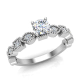 Milgrain Round Diamond Engagement Ring for Women 18K Gold 0.60 ct-G,VS - White Gold