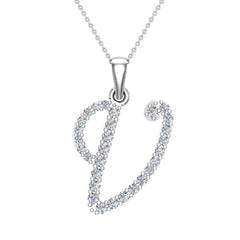 Initial pendant V Letter Charms Diamond Necklace 18kWhite Gold