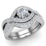 Round Diamond Intertwined Engagement Rings Criss Cross Style 1.10 ct-F,VS - White Gold