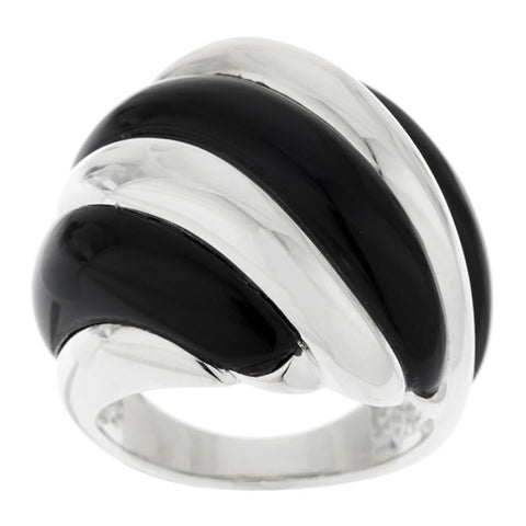 Sterling Polished & Black Onyx Waved Dome Ring