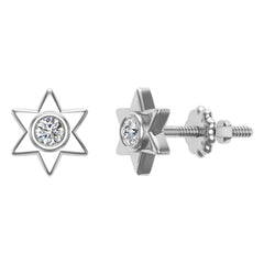 Diamond Earrings Star Shape 6-point Studs Bezel Settings White Gold