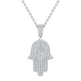 Hamsa Hand Pendant Diamond Necklace for Men/Women 18K Gold 2 Ct-VS - White Gold
