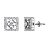 14K Gold Diamond Stud Earrings Square Shape 0.88 carat (I,I1) - White Gold