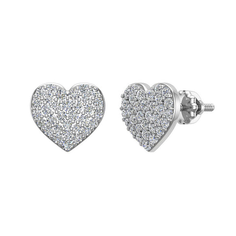 Heart Cluster Pave Diamond Earrings 1/2 ct 14K Solid Gold-G,SI - White Gold