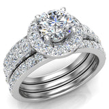 Diamond Wedding Ring Set for Women Round brilliant Halo Rings 14K Gold 1.70 carat - White Gold