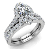 Marquise Cut Halo Diamond Wedding Ring Set 1.25 ctw 18K Gold-G,VS - White Gold