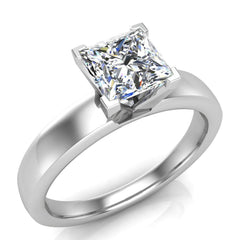 Princess Solitaire Diamond Ring Fitted Band Style White Gold