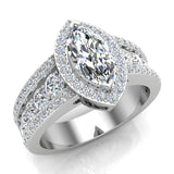 Elegant Marquise Brilliant Halo Diamond Engagement Ring 1.80 ctw 18K Gold (G,SI) - White Gold