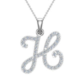 Initial Pendant H Letter Charms Diamond Necklace 14K Gold-G,I1 - White Gold