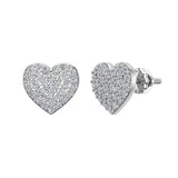 Heart Cluster Pave Diamond Earrings 1/2 ct 14K Solid Gold-I,I1 - White Gold