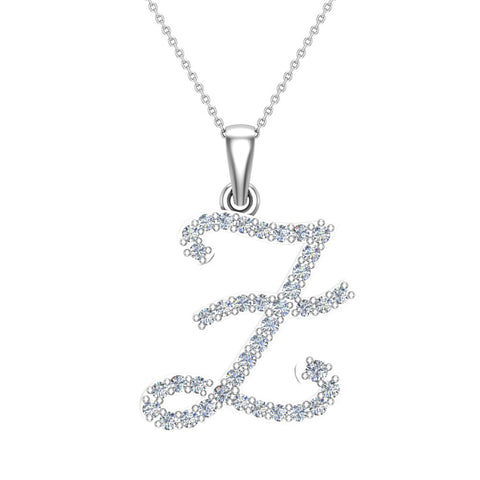 Initial pendant Z Letter Charms Diamond Necklace 18K Gold-G,VS - White Gold