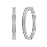 14K Hoop Earrings 29mm Diamond Line Setting Click-in Lock 1.52 ct-I,I1 - White Gold