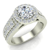 Round Diamond Halo Engagement Rings for Women GIA-18K Gold 1.90 ct-G,SI - White Gold