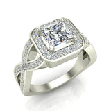 Diamond Engagement Ring for Women GIA Princess Cut Halo Rings 14K Gold 1.50 ct G-SI - White Gold
