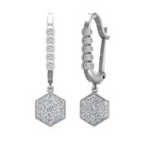Hexagon Diamond Dangle Earrings Dainty Drop Style 14K Gold 1.25 ct-I,I1 - White Gold