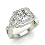Diamond Engagement Ring for Women GIA Princess Cut Halo Rings 14K Gold 1.50 ct I-I1 - White Gold