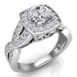 Cushion halo diamond ring Round Brilliant Intertwined style 14K Gold 1.25 ct SI - White Gold