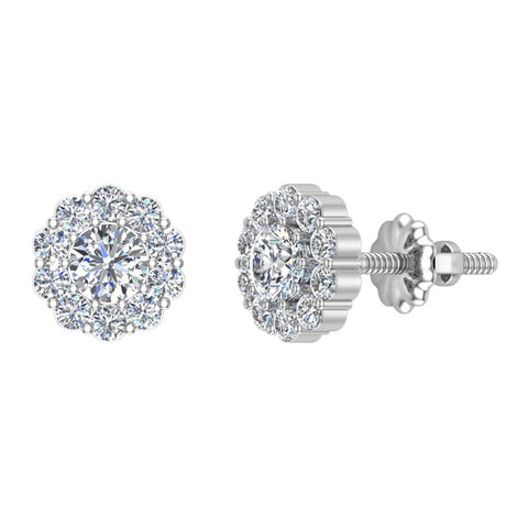 Diamond Stud Earrings Round Cut Halo Earrings 14K Gold 0.75 carat-I,I1 - White Gold