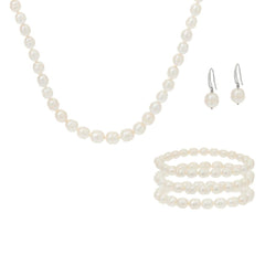 Honora Cultured Pearl Necklace, Earrings, and 3 Bracelets