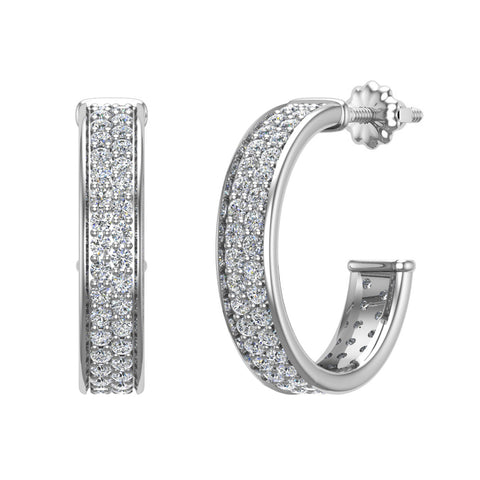 19.63 mm Diameter Dual row Pave Set Diamond Hoop Earrings 1.50 ct 18K Gold-G,VS - White Gold