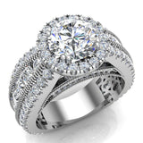 Moissanite Real diamond accented channel set engagement rings 4.84 ctw VS - White Gold