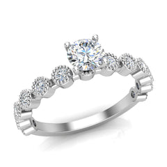 Milgrain Diamond Engagement Round Diamond Ring White Gold