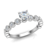 Milgrain Diamond Engagement Round Diamond Ring 18K Gold 0.70 ct-G,VS - White Gold