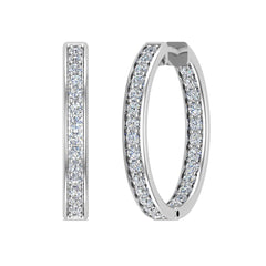 14K Gold Hoop Earrings 26mm Diamond Line Setting Click-in Lock-I,I1 White Gold