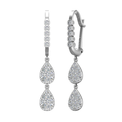 Teardrop Diamond Dangle Earrings Dainty Drop Style 14K Gold 0.92 ct-I,I1 - White Gold