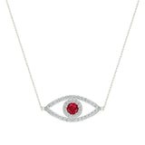 0.94 Ct Evil Eye Diamond & Ruby Pendant 14K Gold Necklace - White Gold