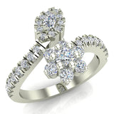 Blooming Flower Plant Bypass Style Diamond Ring 0.65 cttw 14K Gold-I,I1 - White Gold