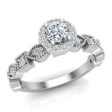 Halo diamond ring alternate marquee-square shank 18K Gold 0.50 ct VS - White Gold