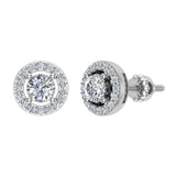 Exquisite Classic Diamond Halo Stud Earrings 14K Gold 4.00 mm Center-G,SI - White Gold